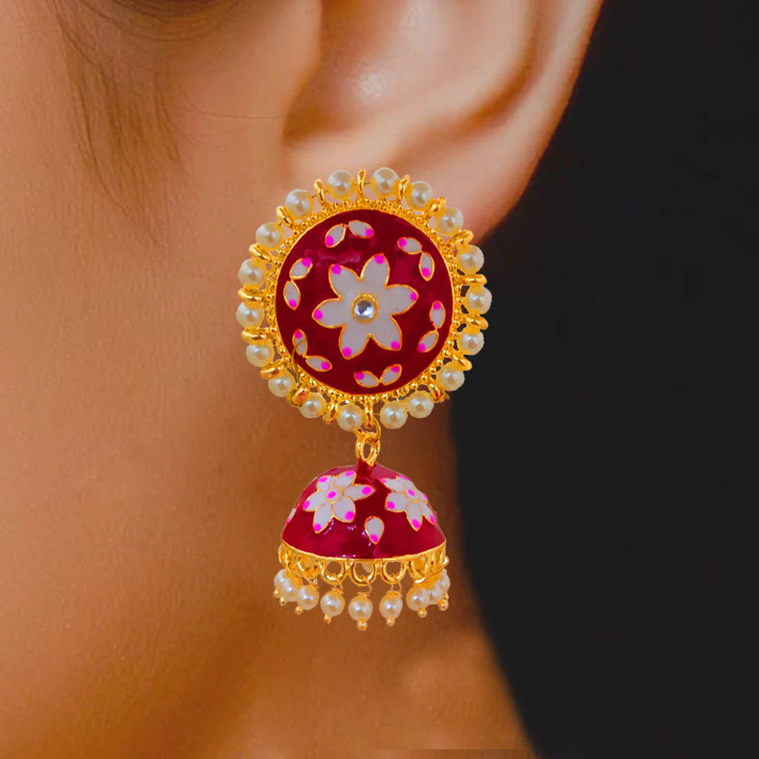 Exquisite White Floral Jhumka Earrings for Women | Traditional Indian Designer Studs | Perfect for Weddings, Parties & Ethnic Outfits