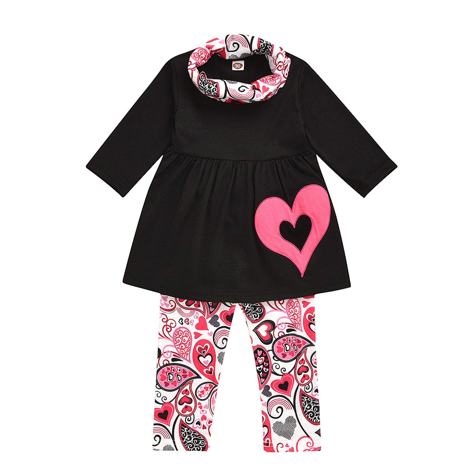 Adorable Baby Girl Outfits - Heart Print Kids Pants & Scarf Top Set | Soft Cotton Toddler Clothes for Playdates & Family Photos | Cute Casual Wear for 0-24 Months