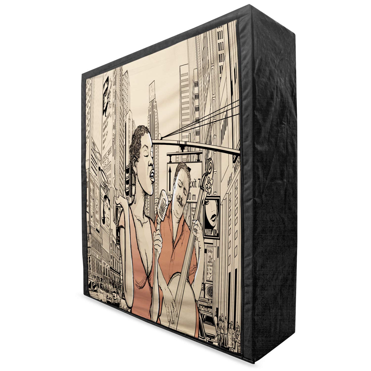 Ambesonne Jazz Music Portable Fabric Wardrobe - New York Urban Style Double Bass Player Design, 59
