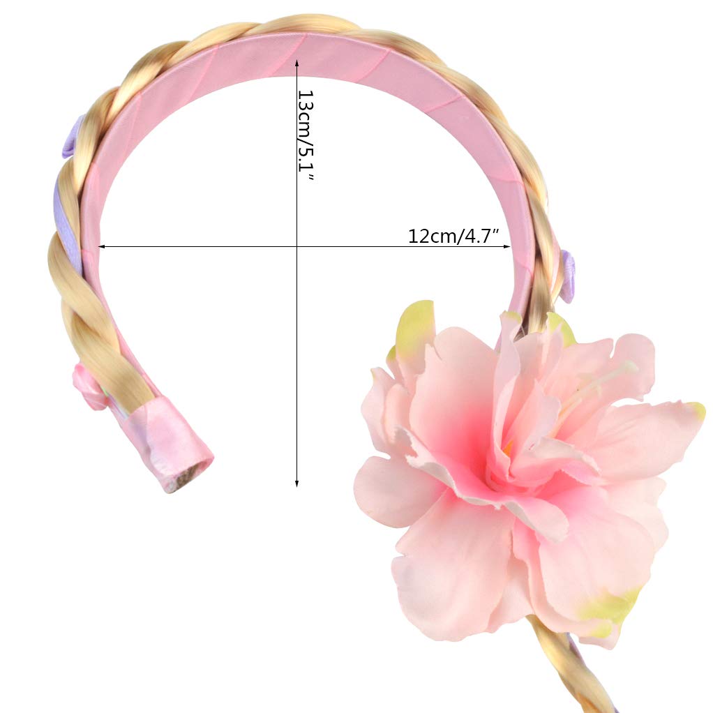 NYDOTD Girls Princess Costume Wig - Pink Braided Cosplay Hairpiece for Dress Up, Halloween & Birthday Parties