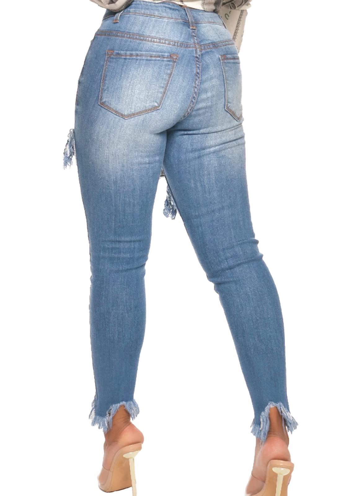 FairBeauty Women's Skinny Stretch Jeans - Frayed Raw Hem, Slim Fit Ripped Denim Pants for Casual Wear & Night Out | Trendy Distressed Jeans for Everyday Style