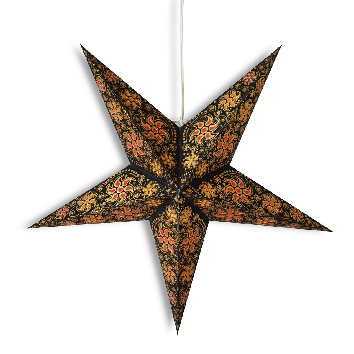 24 Pack Black & Gold Glitter Paper Star Lanterns - Hanging Wedding Party Decorations for Indoor/Outdoor Events, Birthday Celebrations & Home Decor