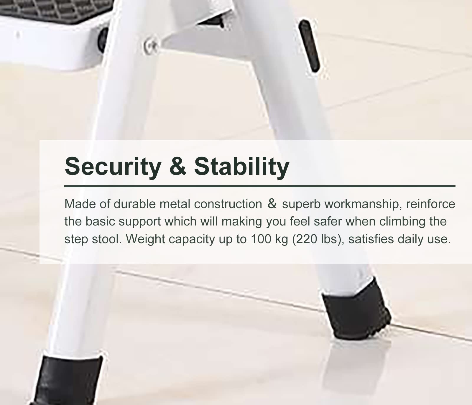Portable Metal Mini Folding Step Stool - Lightweight Compact Ladder for Kitchen, Bedroom, Office, Library & Balcony - Perfect for Reaching High Shelves, Changing Light Bulbs & Home Organization (White)