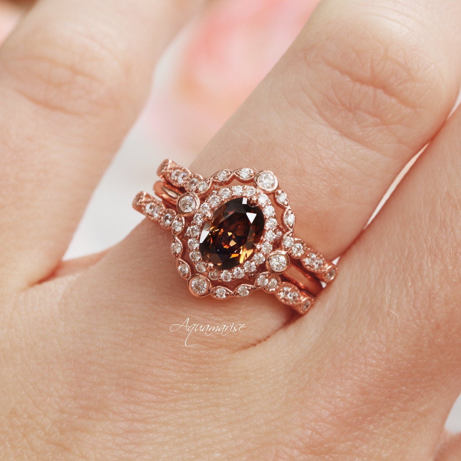 Valentina Smoky Quartz Ring - 14K Rose Gold Vermeil Stackable Dainty Jewelry for Women, Perfect for Everyday Wear & Gift Giving