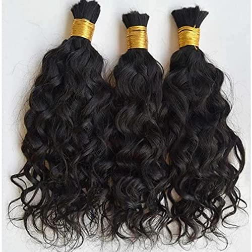 Brazilian Wet and Wavy Human Hair Bundles 18 Inch - Bulk No Weft Braiding Hair Extensions for Women (1 Piece/Lot, Black) | Perfect for Protective Styles, Weaves & Natural Looking Hairstyles
