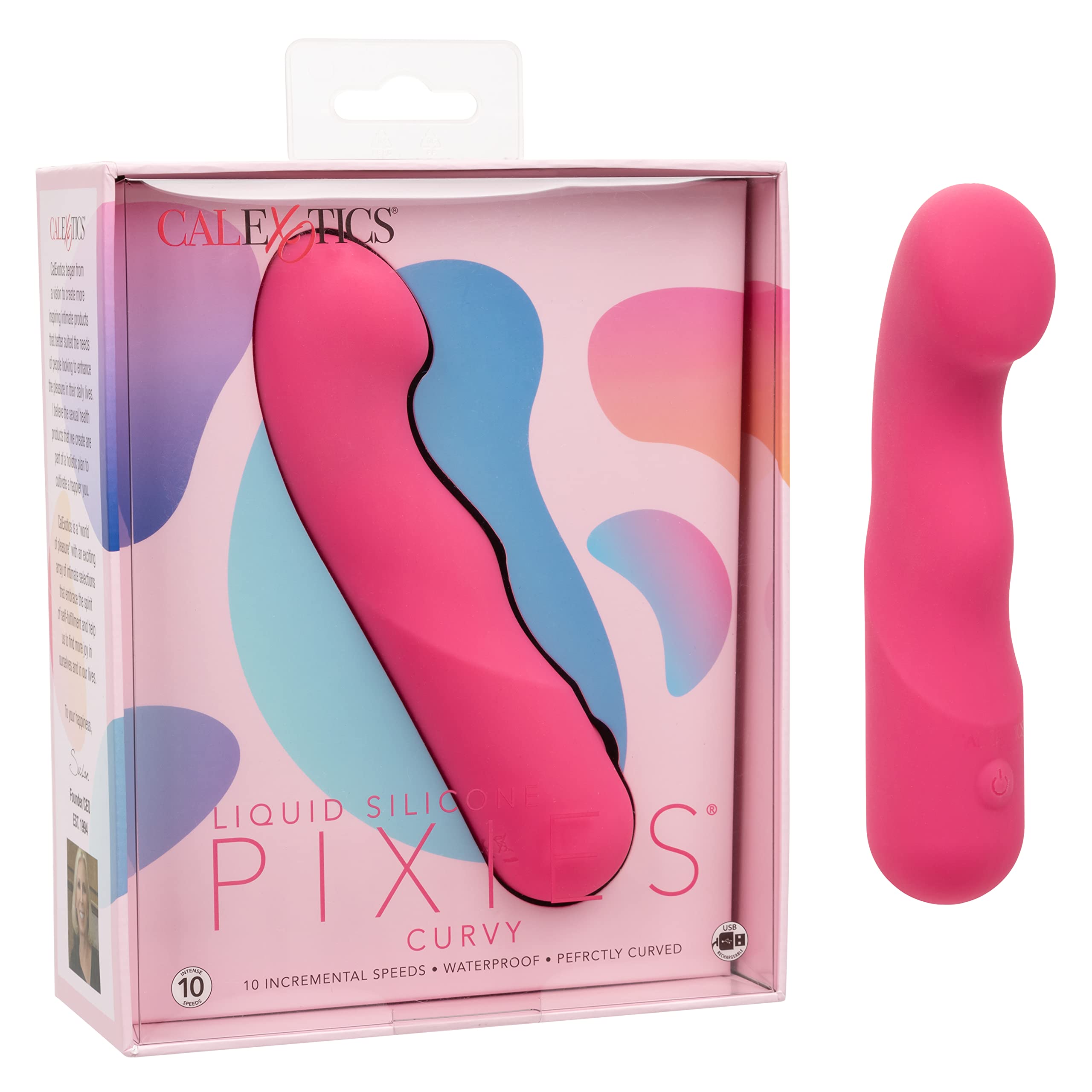 CalExotics Liquid Silicone Pixies Curvy - Rechargeable Mini Vibrator for Women - Waterproof Travel Sex Toy - Discreet & Powerful Personal Massager - Perfect for Solo Play, Couples & Travel - Pink