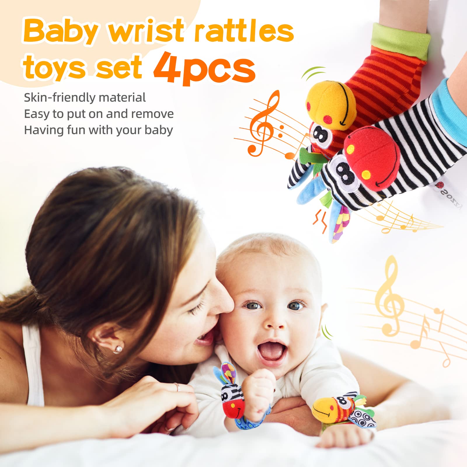 Soft Baby Wrist Rattles & Socks Set - Sensory Toys for 0-6 Months - Perfect Newborn Gift for Playtime & Learning