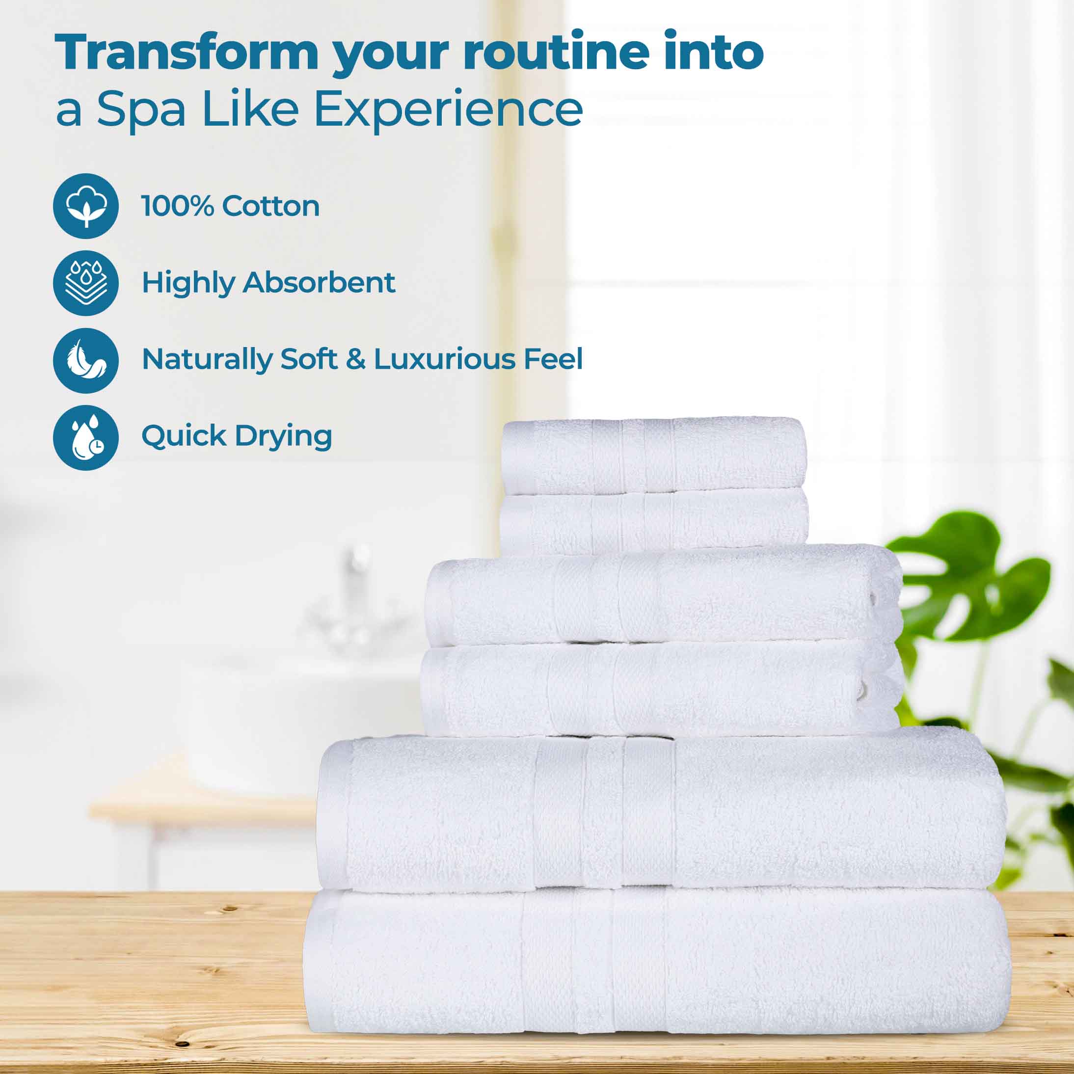 Ultra Soft Cotton Absorbent Bath Towel Set - 6 Piece Solid Color Collection for Spa, Gym & Luxury Home Use