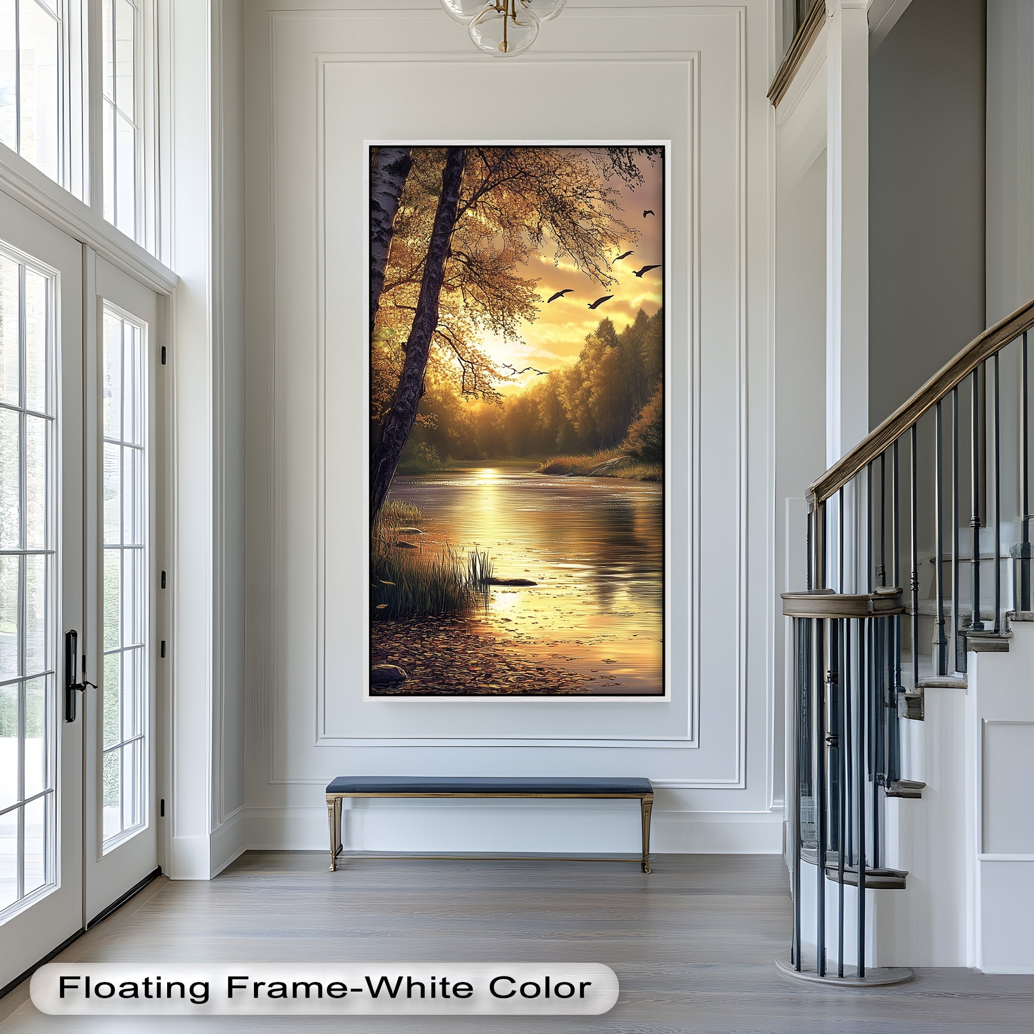 Autumn River Landscape Oil Painting - Handmade Sunset Wall Art Decor for Living Room, Bedroom & Office | Nature Scenery Canvas Art for Home & Office Decor