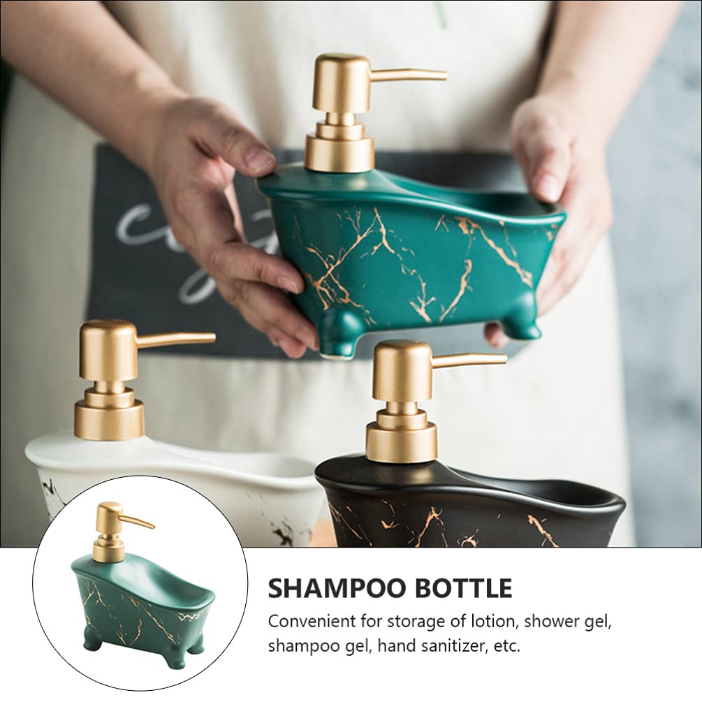 1pc Ceramic Pump Bottle - Empty Lotion Dispenser for Shower Gel, Shampoo & Liquid Soap | Bathroom Organizer with Soap Tray | Perfect for Spa, Salon & Home Bathroom Decor