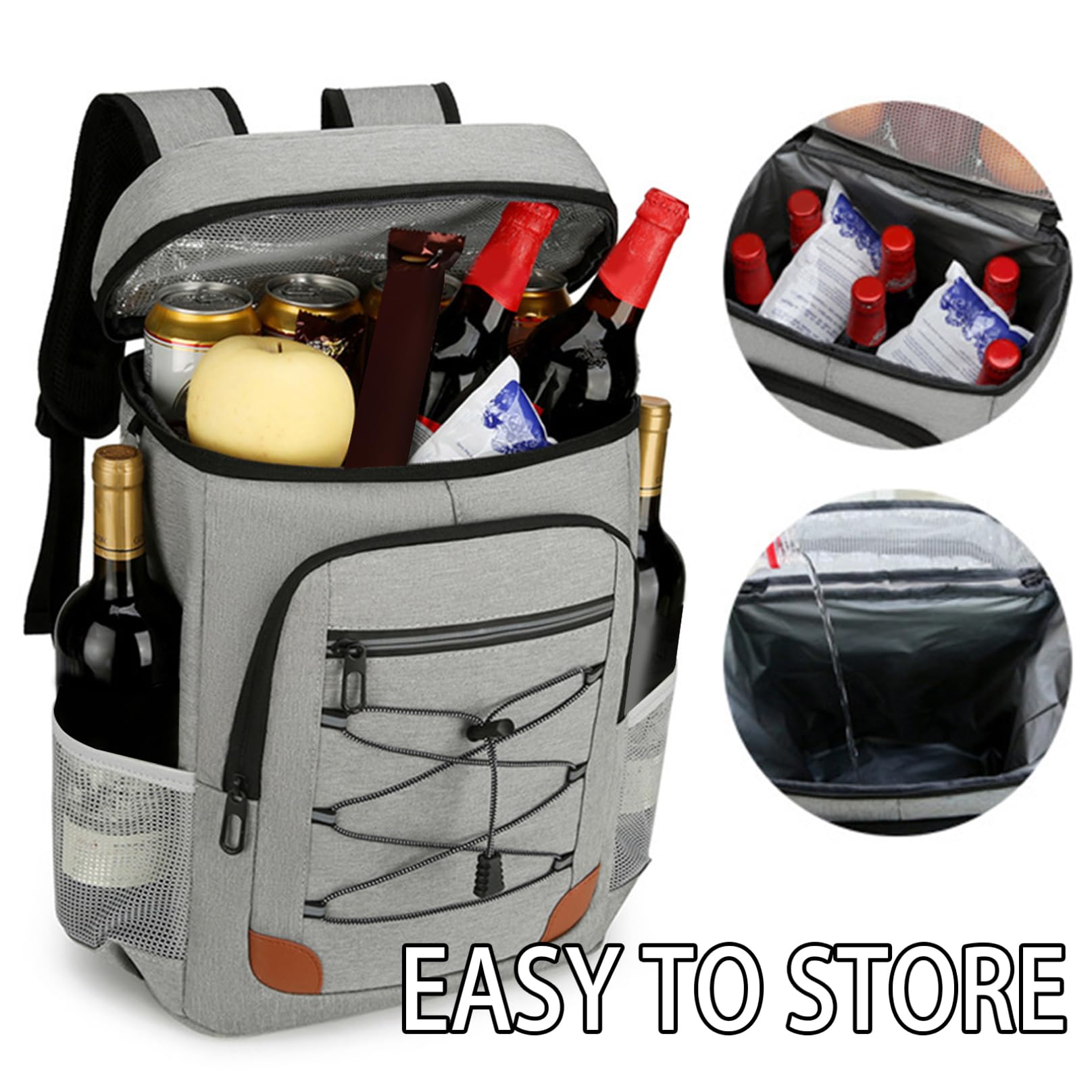 Waterproof Insulated Cooler Backpack - Lightweight Leakproof Lunch Bag for Outdoor Picnics, Beach Trips & Sports Activities | Light Gray Sports Supplies