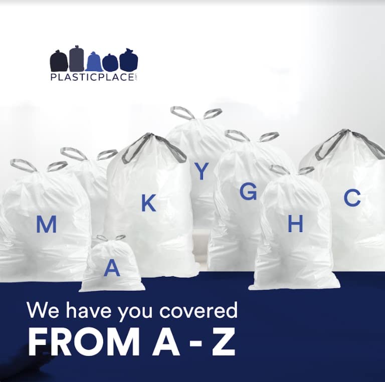 Plasticplace Custom Fit Trash Bags - White Drawstring Garbage Liners 10-10.5 Gallon (21