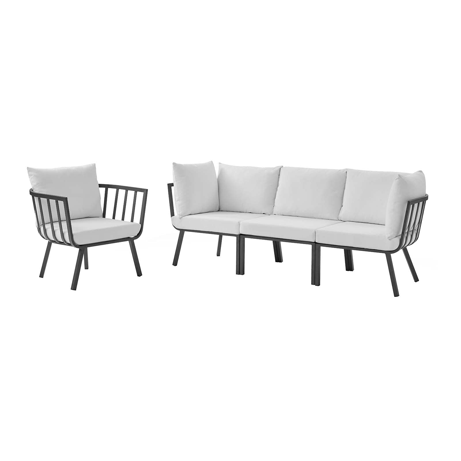 Modern Aluminum Lounge Sectional Sofa Chair Set in Grey & White for Outdoor Patio, Cafe, Bistro, and Garden Relaxation