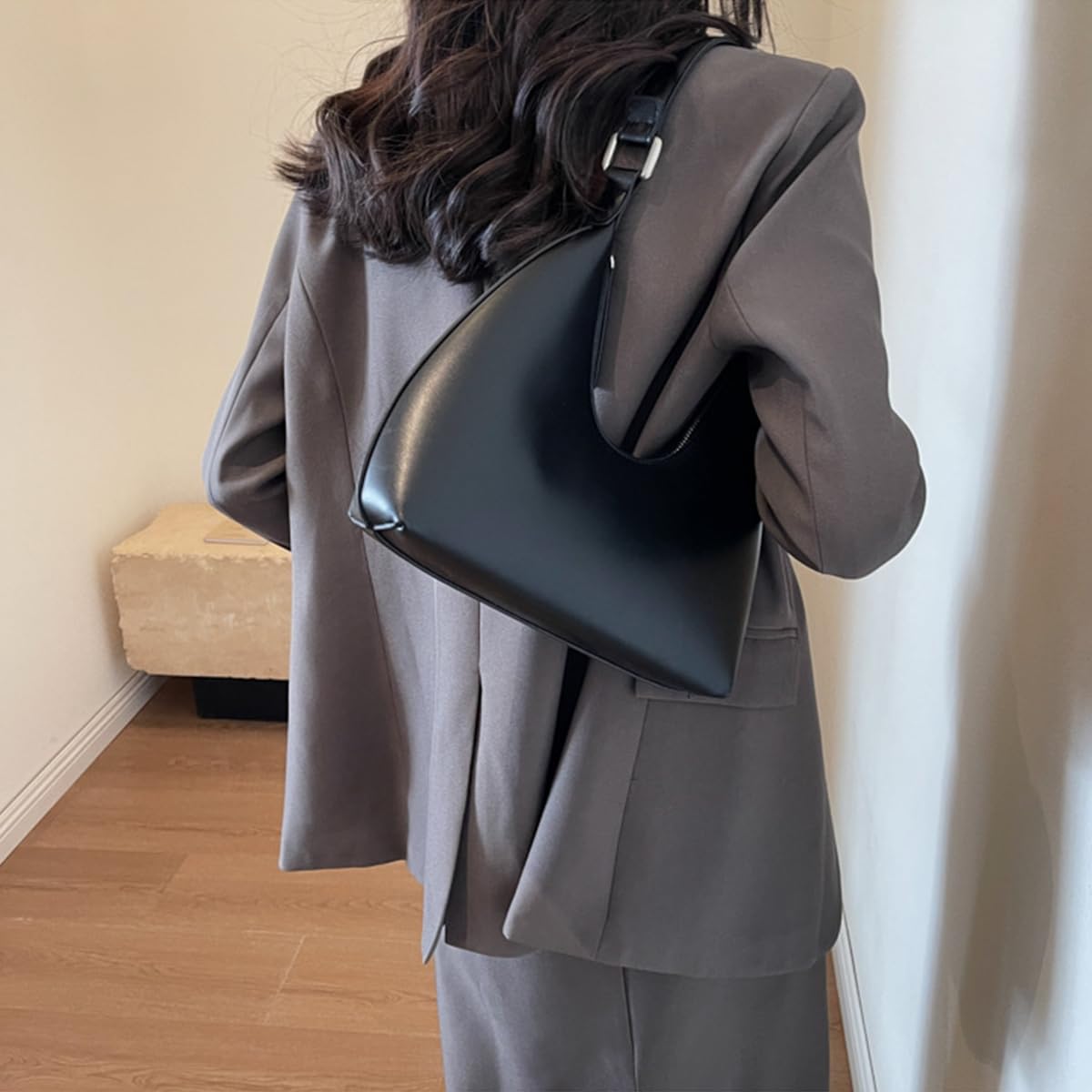 Stylish Leather Shoulder Bag for Women - Black & White Crescent Purse | Fashionable Crossbody Handbag for Work, Travel & Daily Use