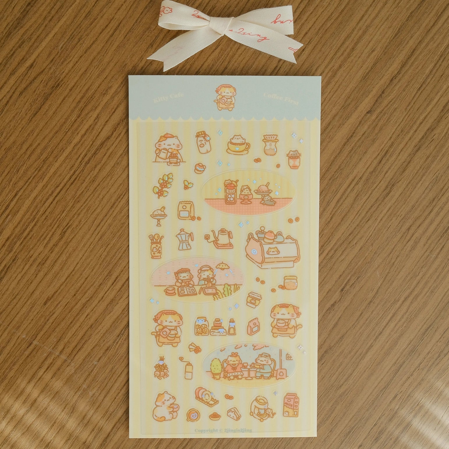 2jingis2jing Kitty Cafe Sticker Sheet - Cute Cat Decals for Laptops, Water Bottles & Journals - Perfect for DIY Crafts, Scrapbooking & Gift Wrapping