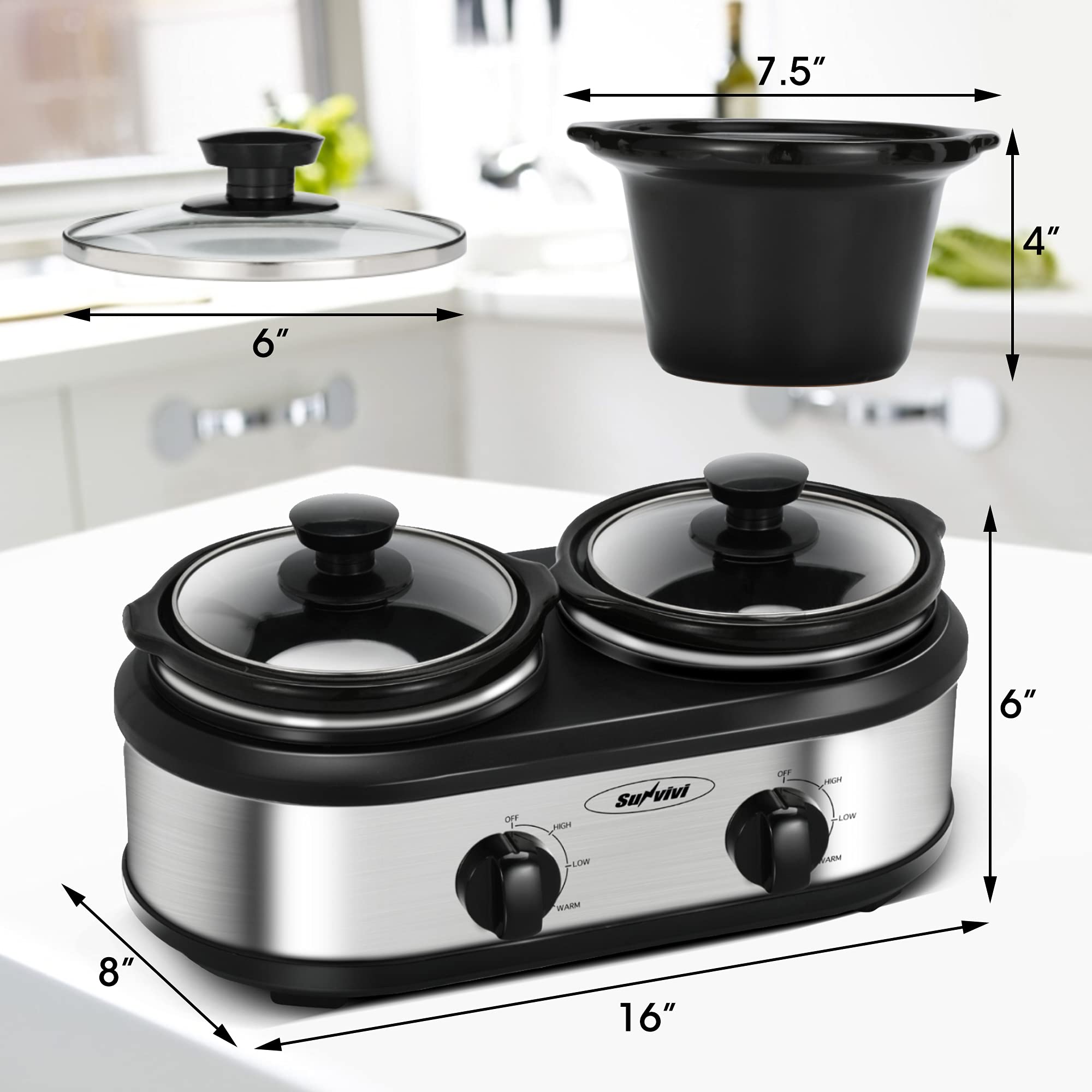 Dual & Triple Slow Cooker Buffet Server - 3-Pot Food Warmer with Adjustable Temperature & Stainless Steel Lid Rests - Perfect for Parties, Catering & Family Gatherings