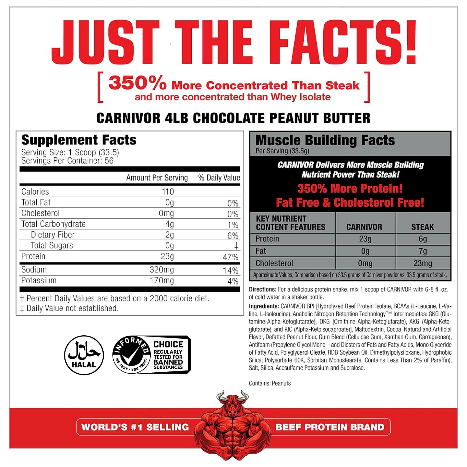 MuscleMeds Carnivor Beef Protein Isolate Powder - Chocolate Peanut Butter Flavor, 4.14 lb (1.88 kg) High Protein Supplement for Muscle Growth & Recovery - Ideal for Post-Workout, Weight Training & Fitness Enthusiasts