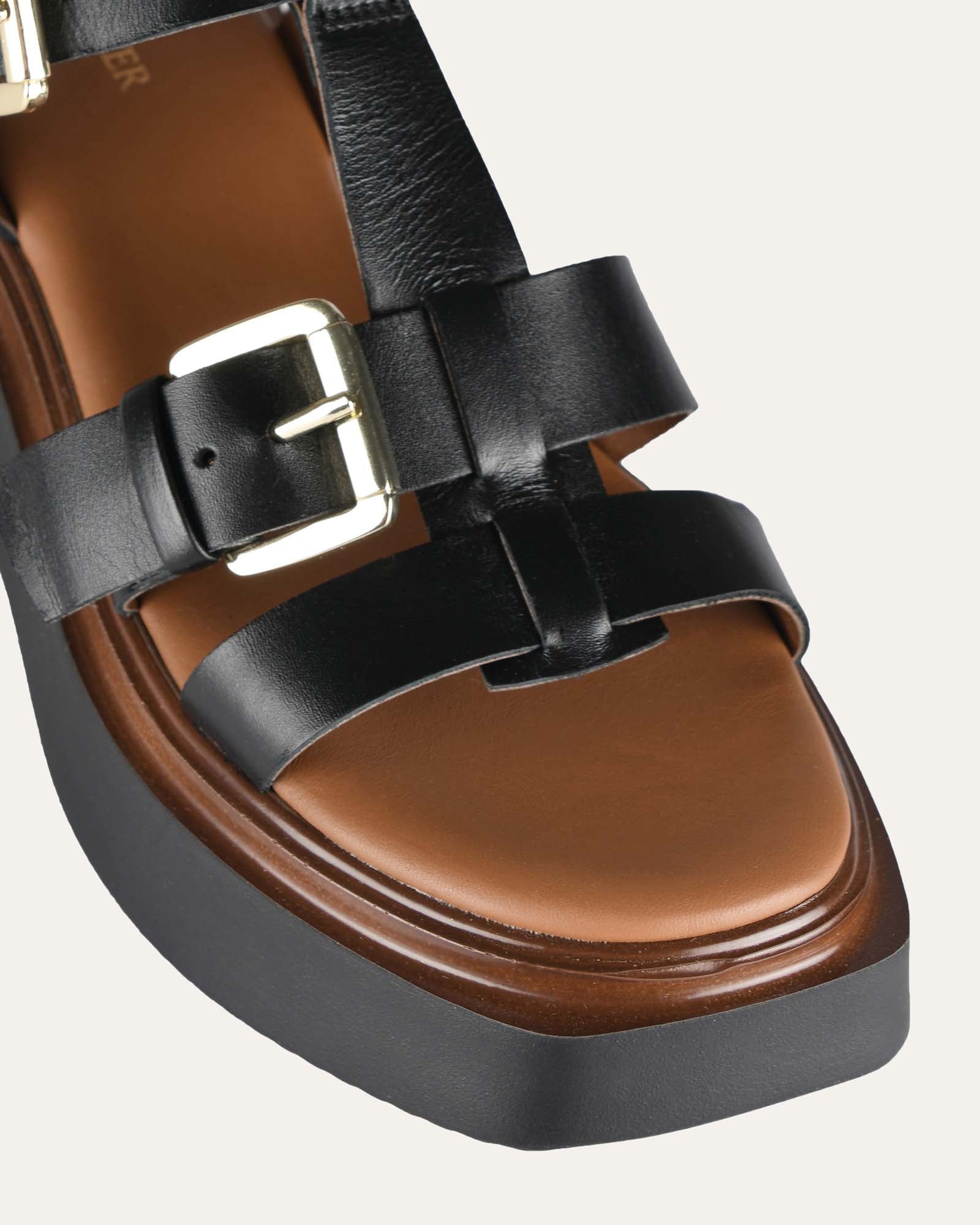 ANGELINA Women's Black Leather Flat Sandals - Comfortable Casual Shoes for Summer, Beach & Everyday Wear