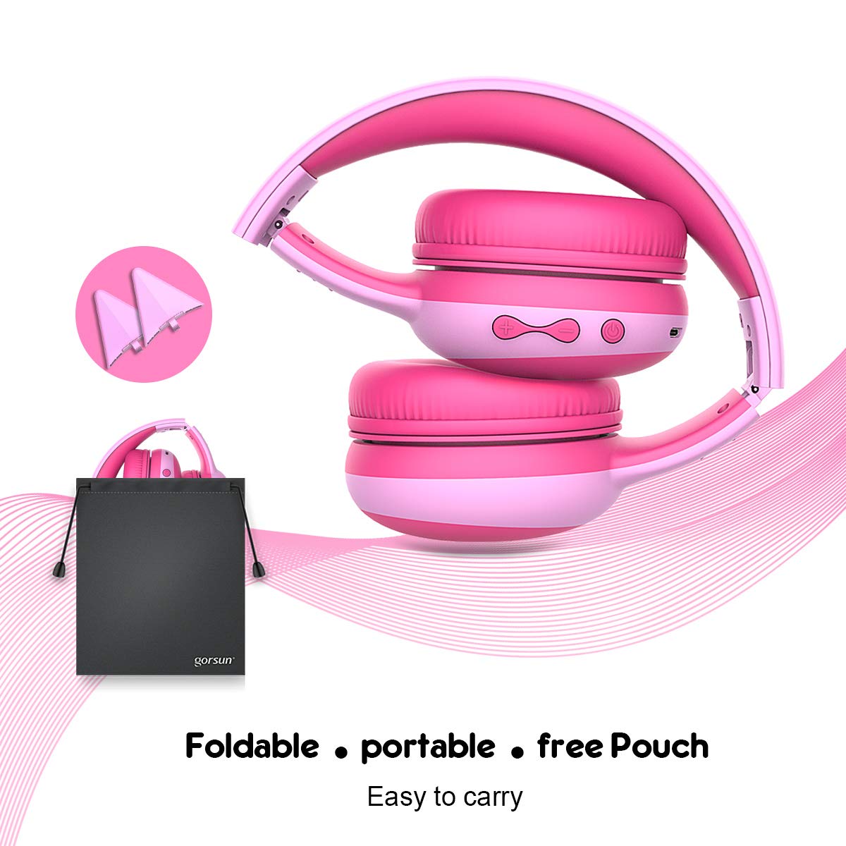 Gorsun Kids Bluetooth Headphones Wireless Over-Ear Headset with Microphone - Bluetooth 5.3, 85dB Volume Limited, 40H Playtime for Toddlers & Children (Pink) - Perfect for School, Travel & Online Learning