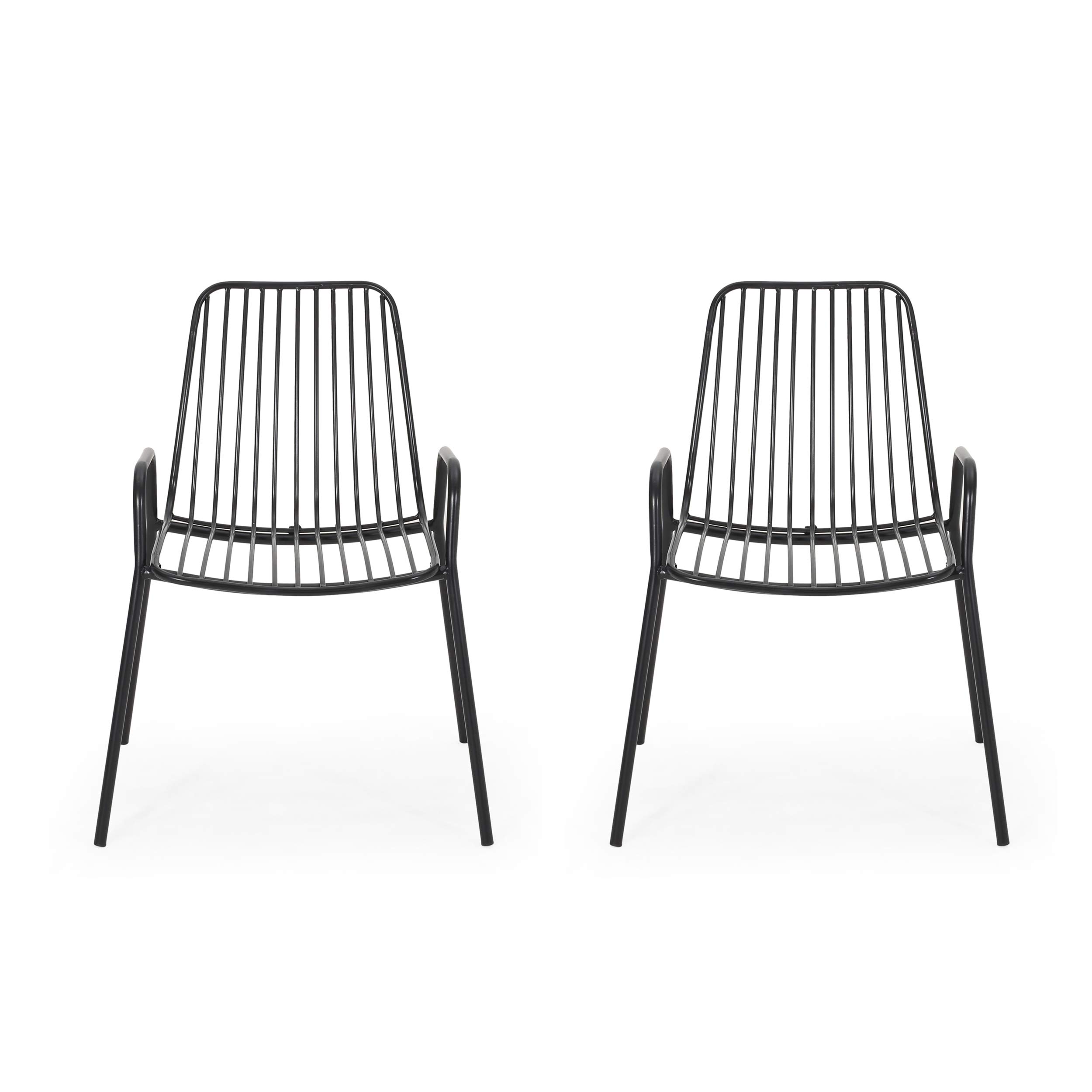 Ashley Outdoor Modern Iron Club Chairs (Set of 2) - Matte Black Patio Furniture for Garden, Poolside, Deck & Backyard Relaxation