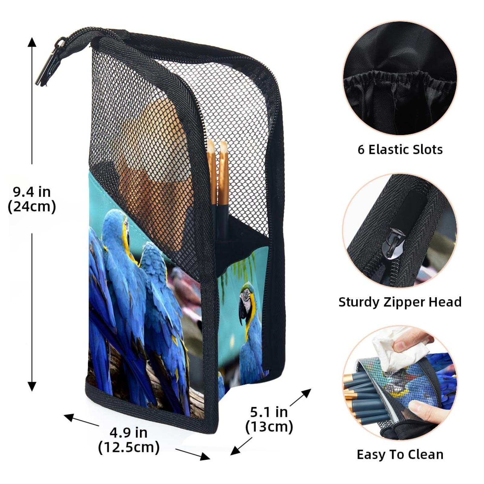 12-Piece Makeup Brush Organizer Bag with Portable Holder Case - Blue Parrot Tropical Design for Travel & Home Storage | Perfect Cosmetic Brush Set for Makeup Artists & Beauty Enthusiasts