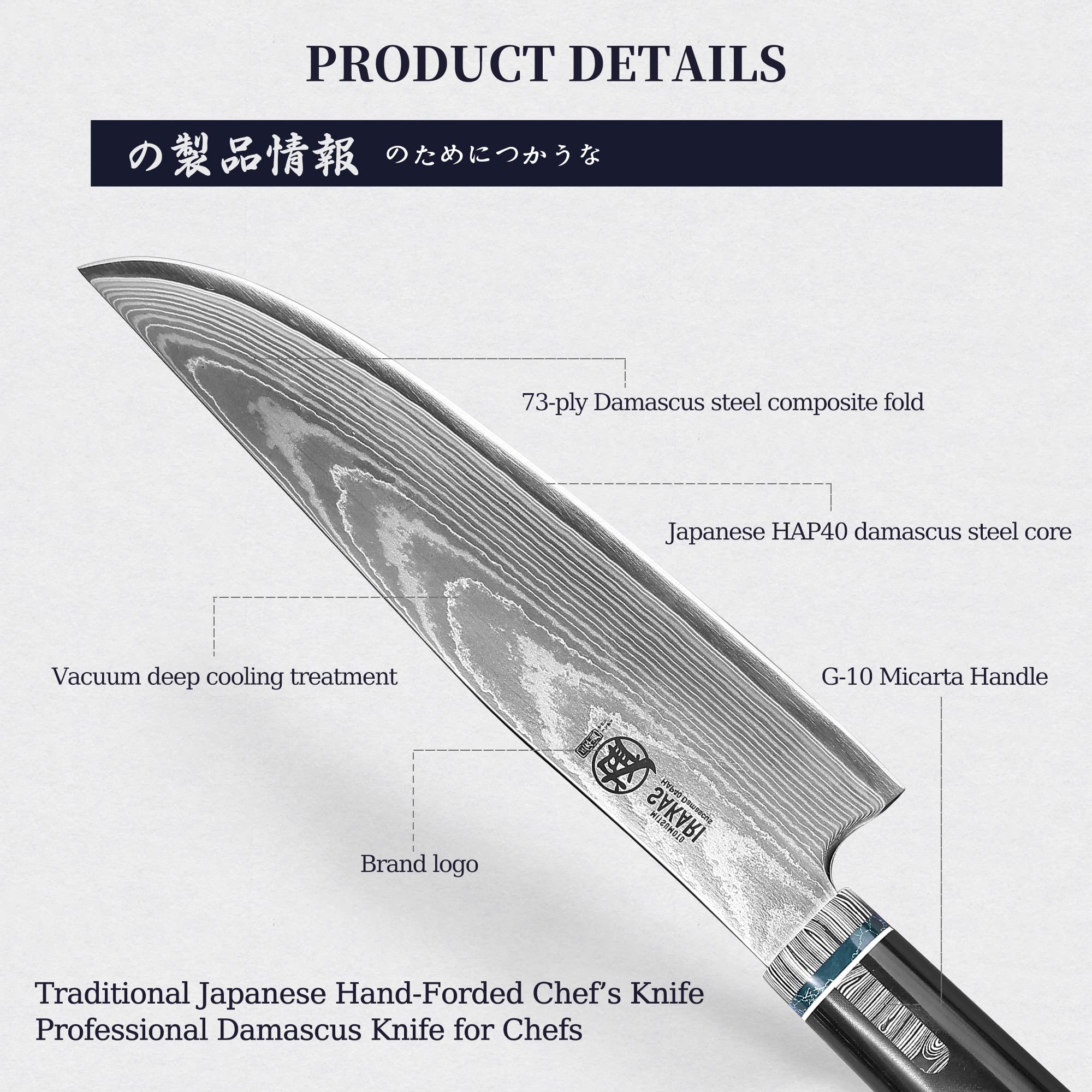 MITSUMOTO SAKARI 7-inch Japanese Gyuto Chef Knife - Hand-Forged Damascus HAP40 Steel Powder Professional Kitchen Knife with Micarta Handle & Wooden Box - Perfect for Sushi, Meat Cutting & Precision Cooking