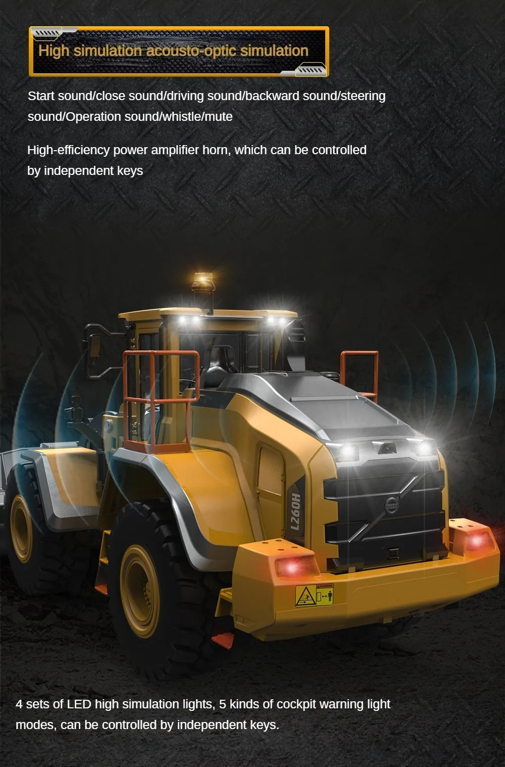 1/16 Scale L260H Double Eagle E592 RC Loader - Remote Control Electric Toy Truck with Light & Sound Effects | Construction Vehicle Model for Kids & Adults | Perfect for Indoor Play, Backyard Construction Site Games & Hobby Collection