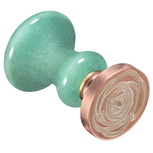 Amogeeli Green Aventurine Wax Seal Stamp Set - Handcrafted Crystal Handle with Copper Rose Flower Stamp Head for Wedding Invitations, Envelopes & DIY Crafts - Perfect for Vintage Letters, Gift Wrapping & Scrapbooking