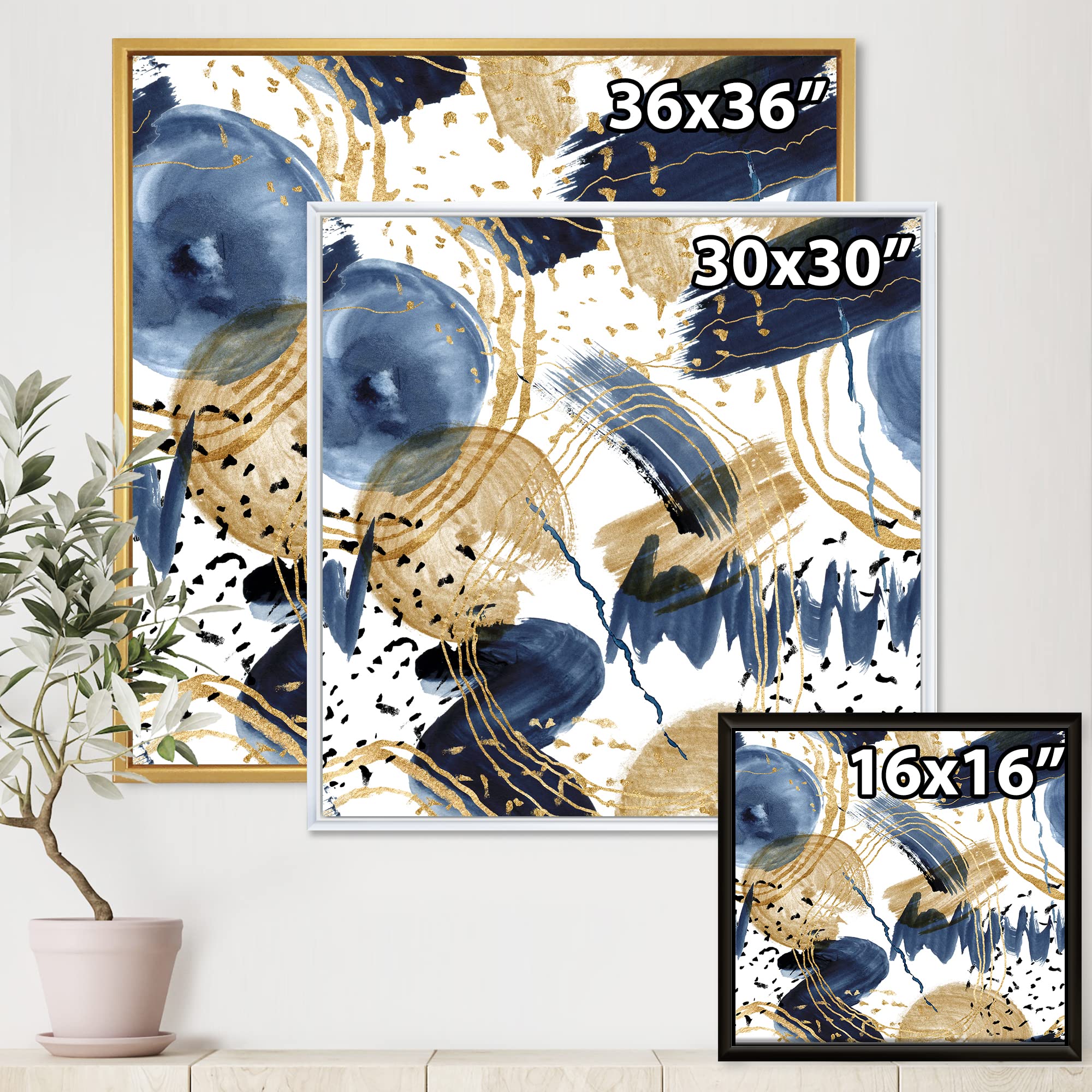 Abstract Pattern Dark Blue & Gold Textured Framed Canvas Wall Art - Modern Home Decor for Living Room, Bedroom & Office