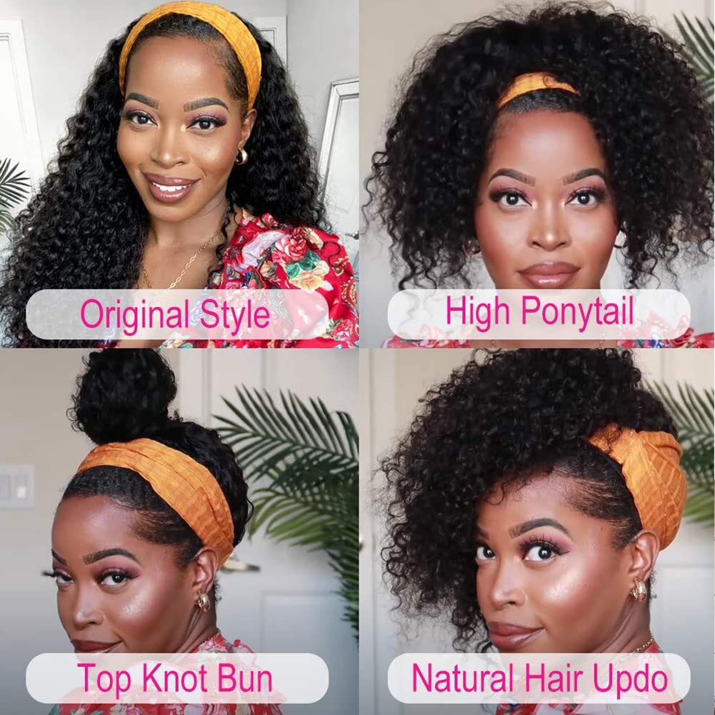 Brazilian Virgin Human Hair Headband Wig - 180% Density 22 Inch Deep Wave Glueless Machine Made Lace Front Wig with Adjustable Headband for Women | Perfect for Beginners, Daily Wear & Special Occasions