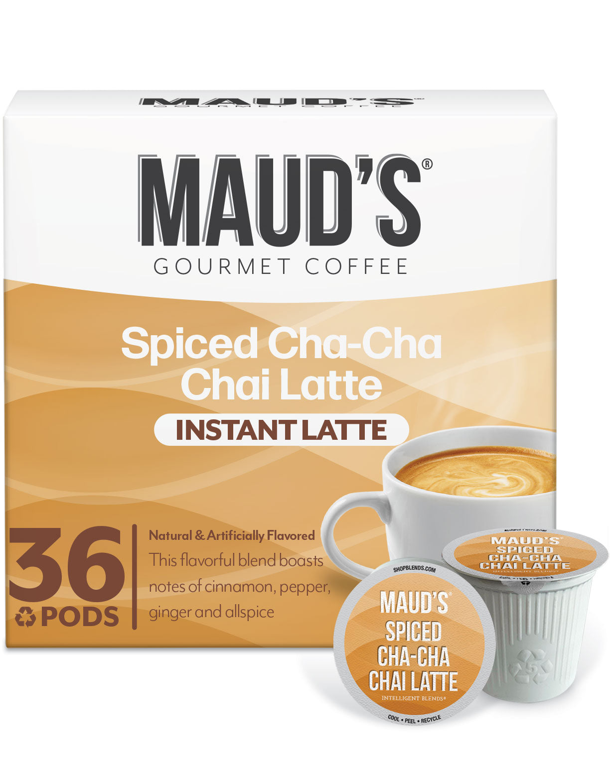 Maud's Premium Chai Tea Latte Pods - 36 Count Box | Rich Spiced Flavor | Perfect for Keurig & Single Serve Coffee Makers | Great for Morning Energy or Afternoon Relaxation
