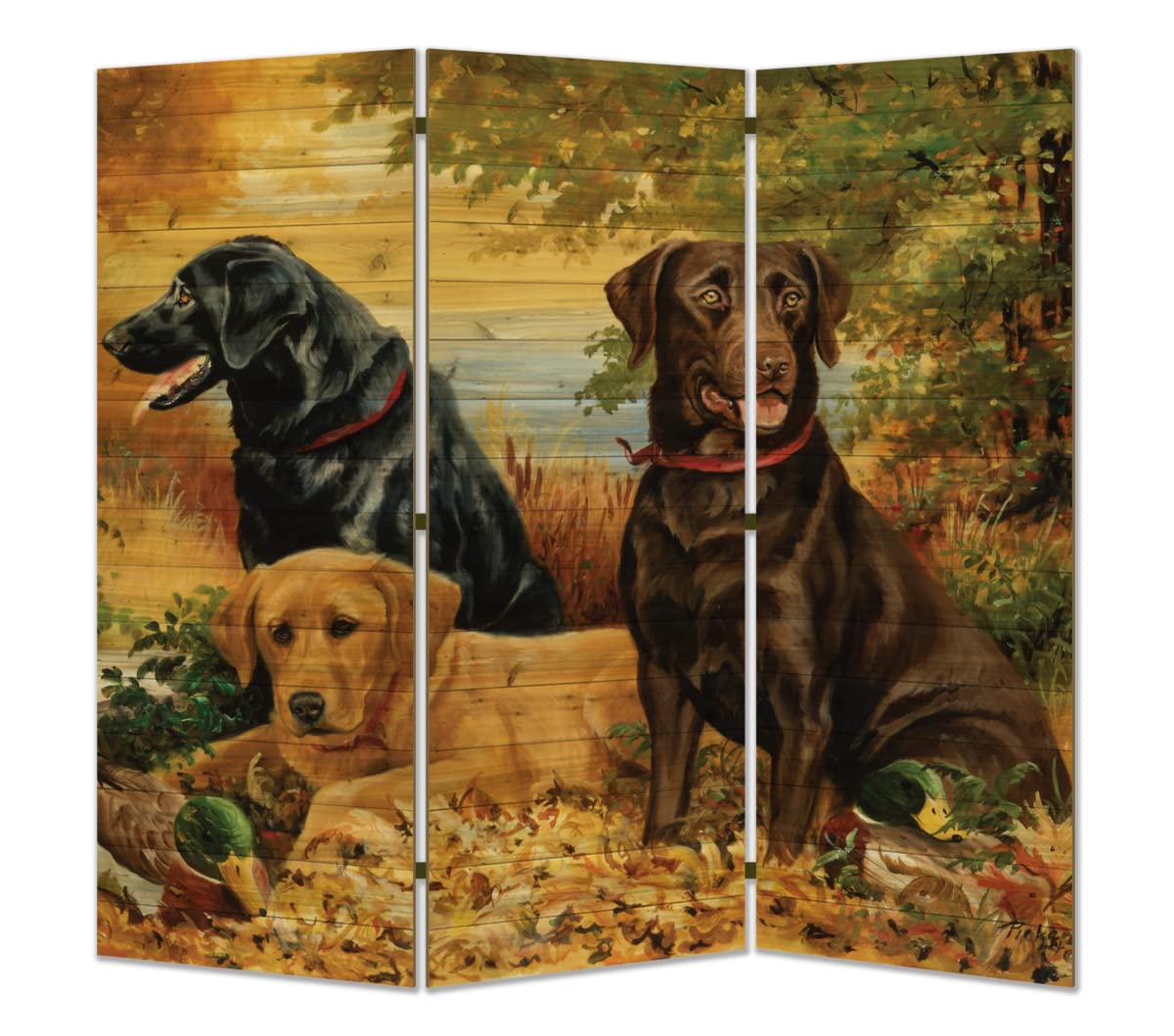 Rustic Wood Room Divider Screen - 3 Panel Folding Privacy Partition for Home & Office (68x68 Inches, Lab Trio) | Perfect for Living Room, Bedroom, or Studio Space Decoration