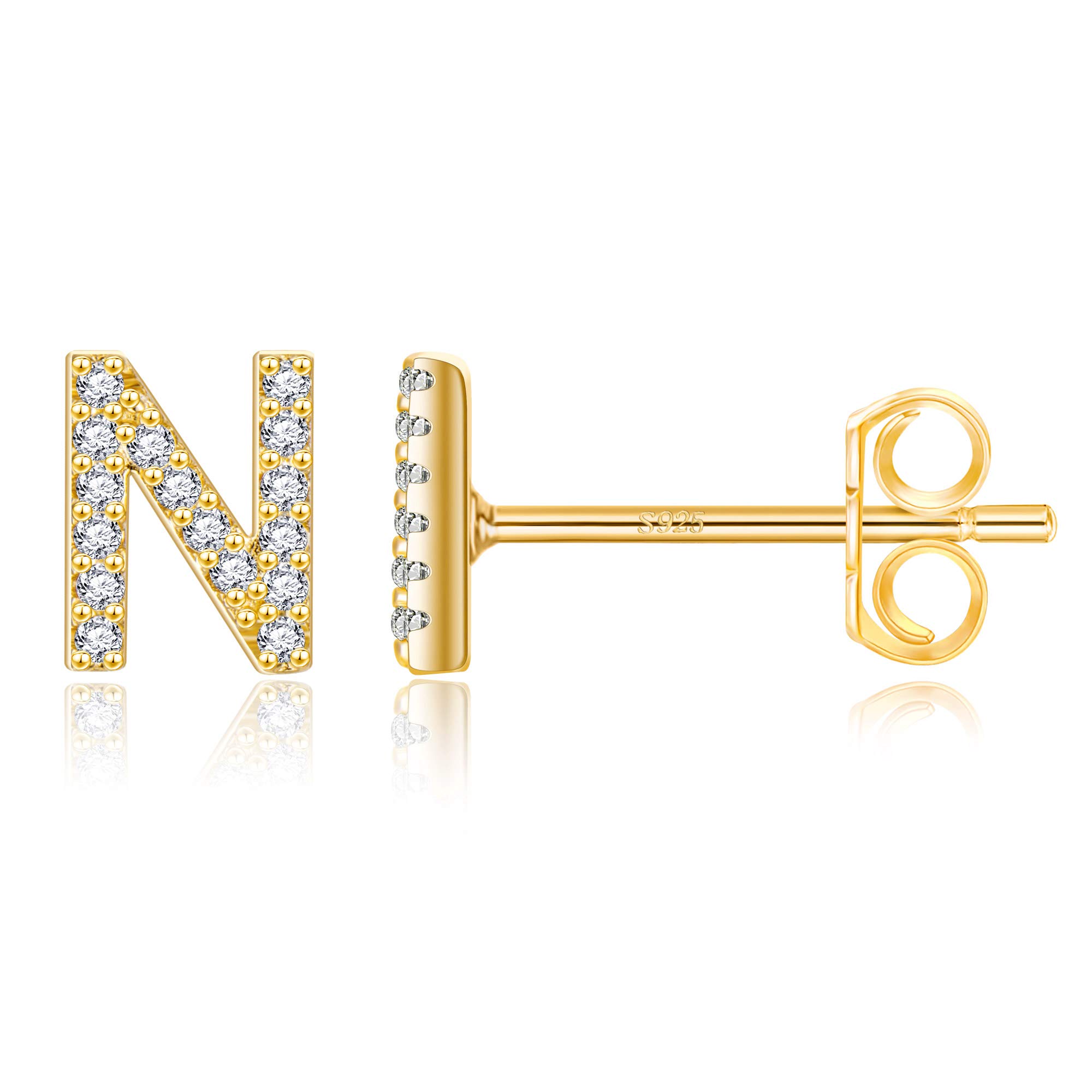 MONOOC Initial Stud Earrings for Women & Girls - Hypoallergenic S925 Sterling Silver Cubic Zirconia Letter Earrings | Perfect Birthday Gift, Everyday Wear & Special Occasion Jewelry