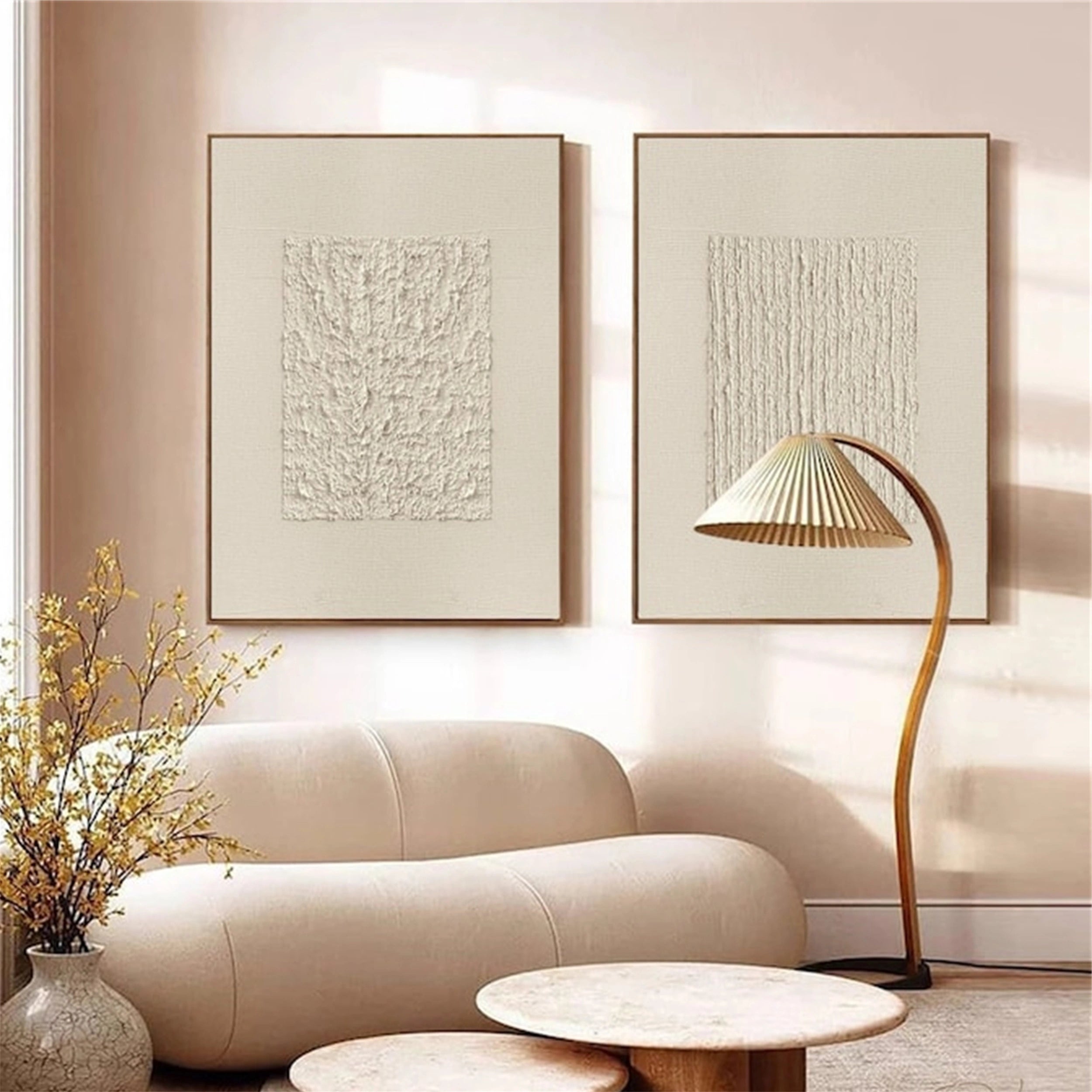 Abstract Wall Art Set of 2 - Beige & Brown Modern Canvas Paintings #BB087 | Perfect for Living Room, Bedroom & Office Decor