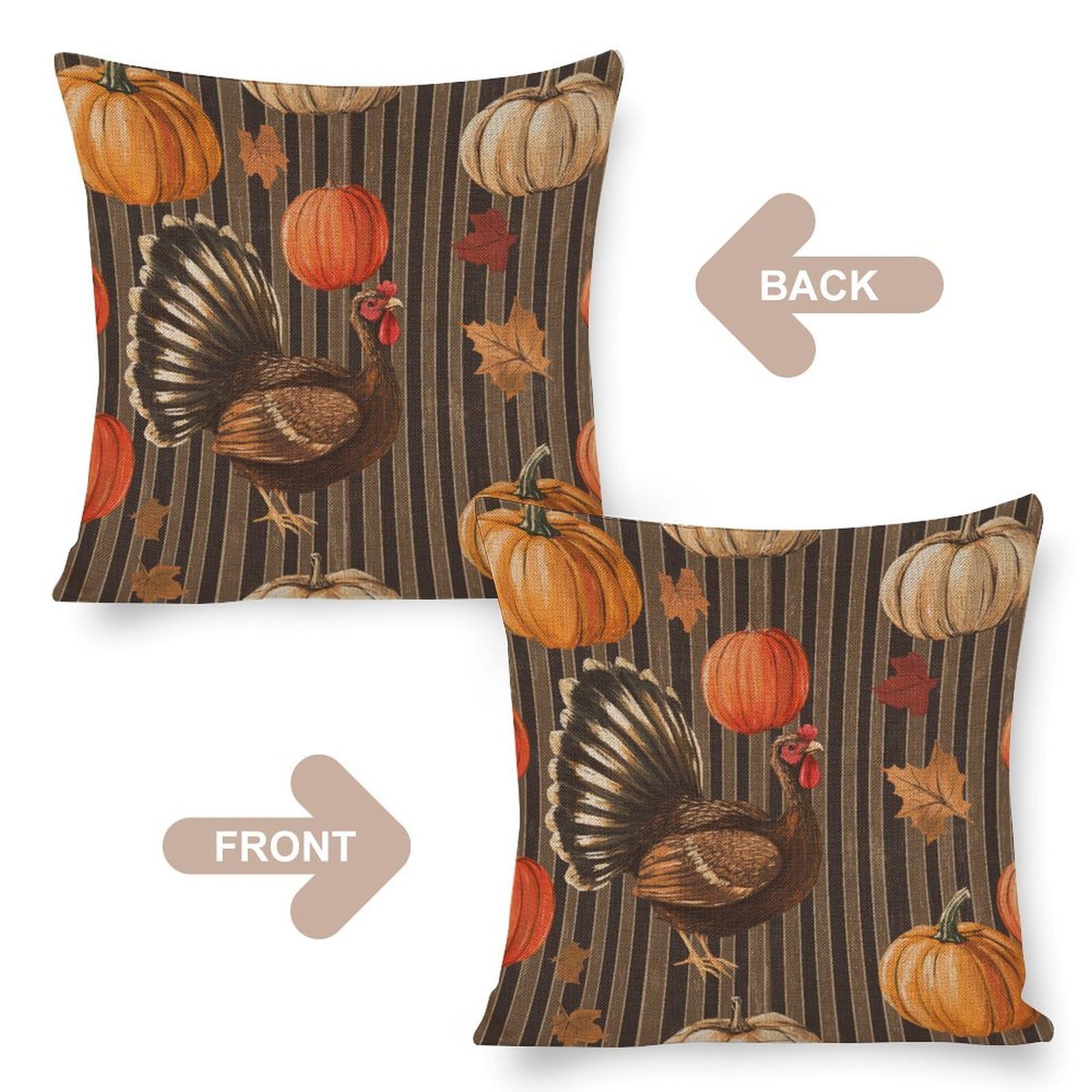 Thanksgiving Turkey Squash Autumn Harvest Pillow Cover 22x22 Inch - Farmhouse Decor with Maple Leaves for Sofa, Couch & Home Decor | Cozy Fall & Thanksgiving Decoration