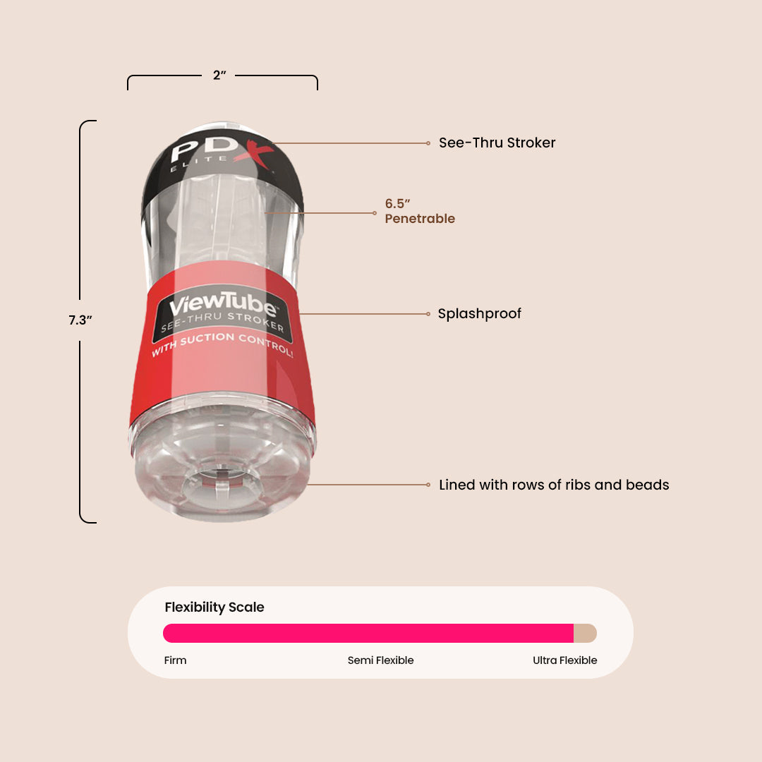 PDX Elite ViewTube Strober - Ribbed Transparent Sleeve for Enhanced Pleasure | Discreet Adult Toy for Solo Play & Couples Intimacy