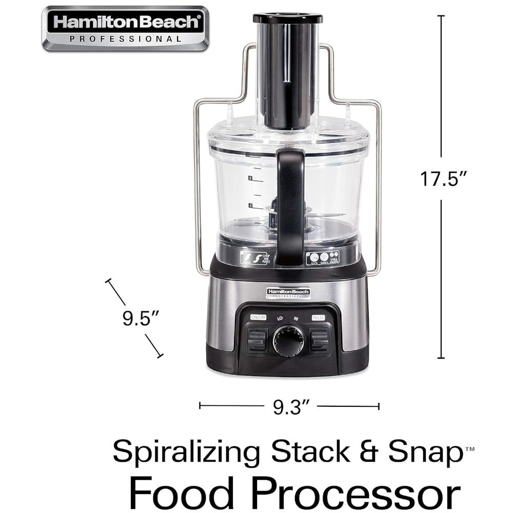 Refurbished Hamilton Beach Professional 70815 Stack & Snap Food Processor with Home Essentials Warranty - Perfect for Meal Prep, Baking & Kitchen Efficiency