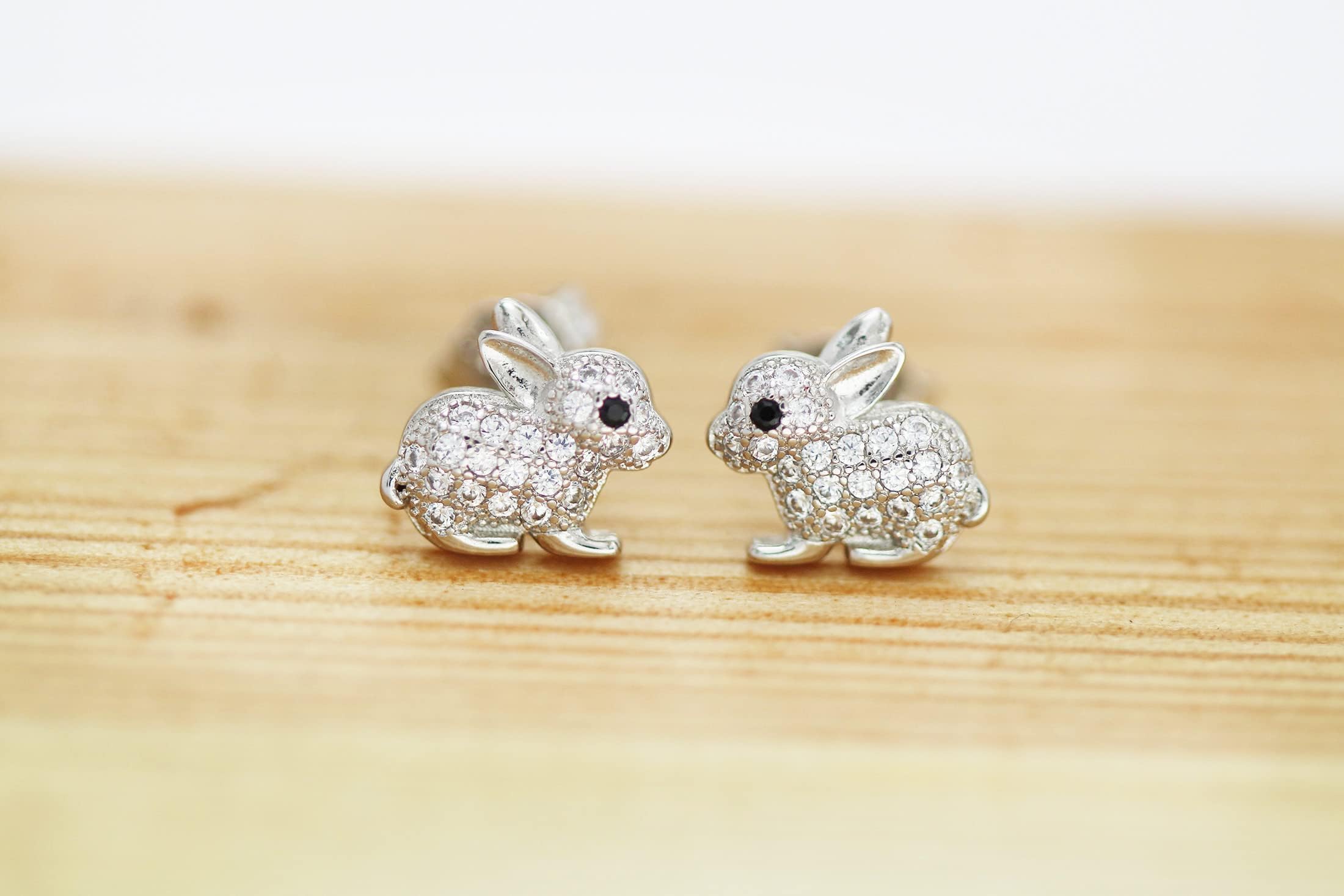Kaguyo Sterling Silver Bunny Pendant Necklace & Rabbit Stud Earrings Set - Clear Pave Zirconia Easter Jewelry for Women & Girls - Perfect Birthday Gift for Her - Great for Easter Celebrations, Daily Wear & Special Occasions