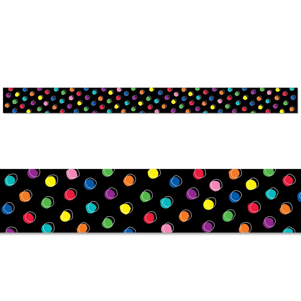 Creative Teaching Press Doodle Dots on Black Classroom Border (8758) - Decorative Bulletin Board Trim for Elementary School, Preschool & Homeschool Decor