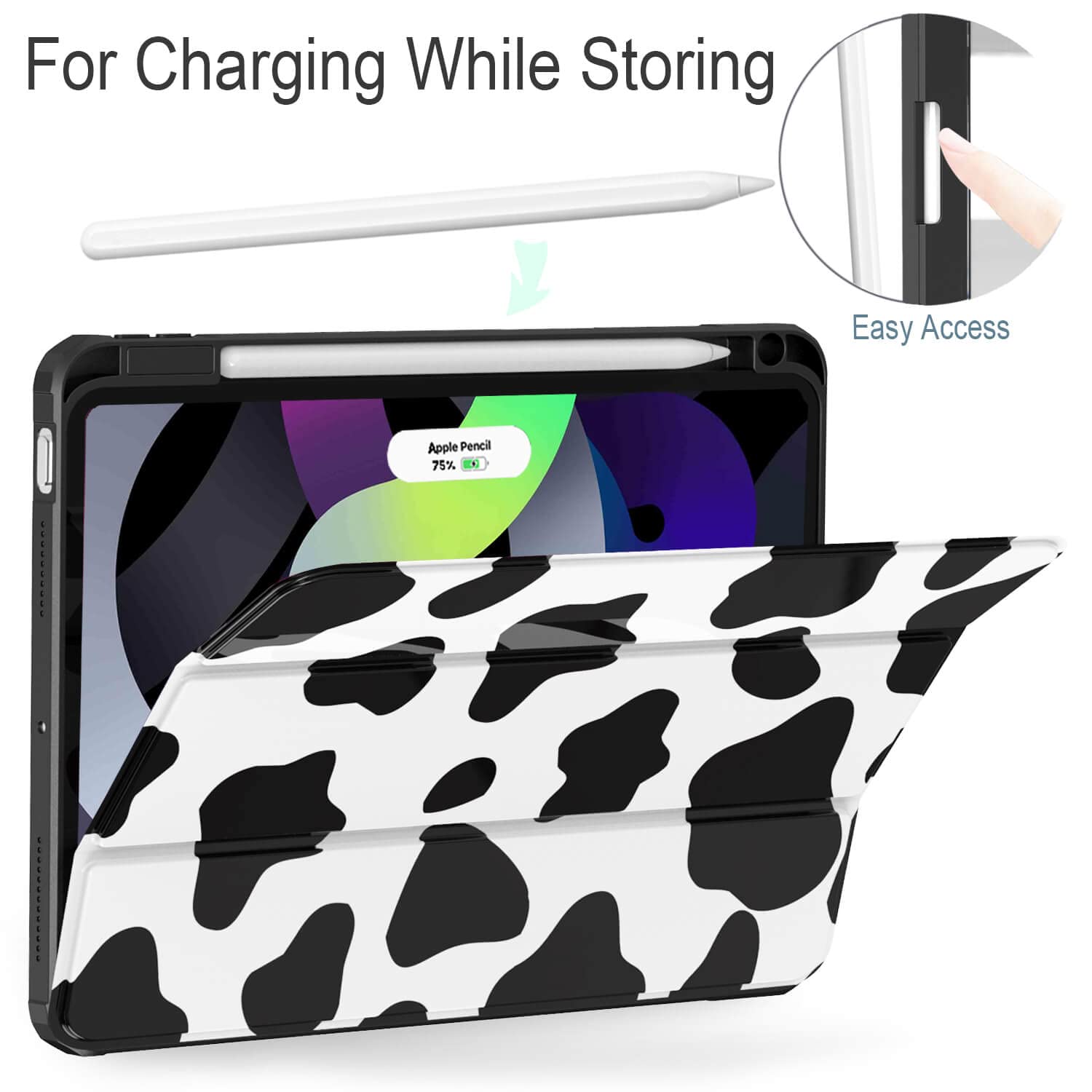 Feams Slim Clear iPad Air Case 11-inch (M3 2025/M2 2024) & 10.9-inch (5th/4th Gen) - Cow Print Protective Cover with Pencil Holder & Auto Sleep/Wake | Perfect for Work, School & Travel