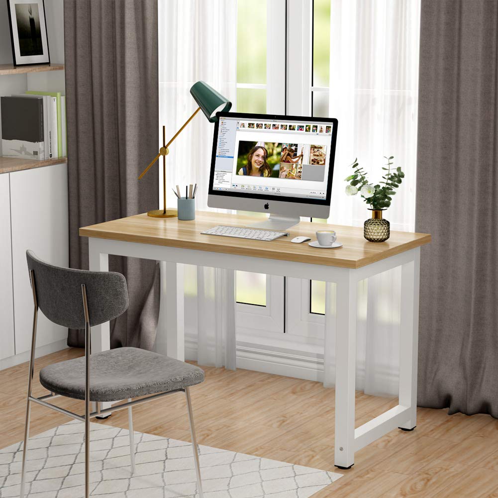 Tribesigns 47 Inch Modern Computer Desk - Light Walnut Home Office Desk with Keyboard Tray, Study Writing Workstation for Small Spaces | Perfect for Remote Work, Gaming & Online Learning