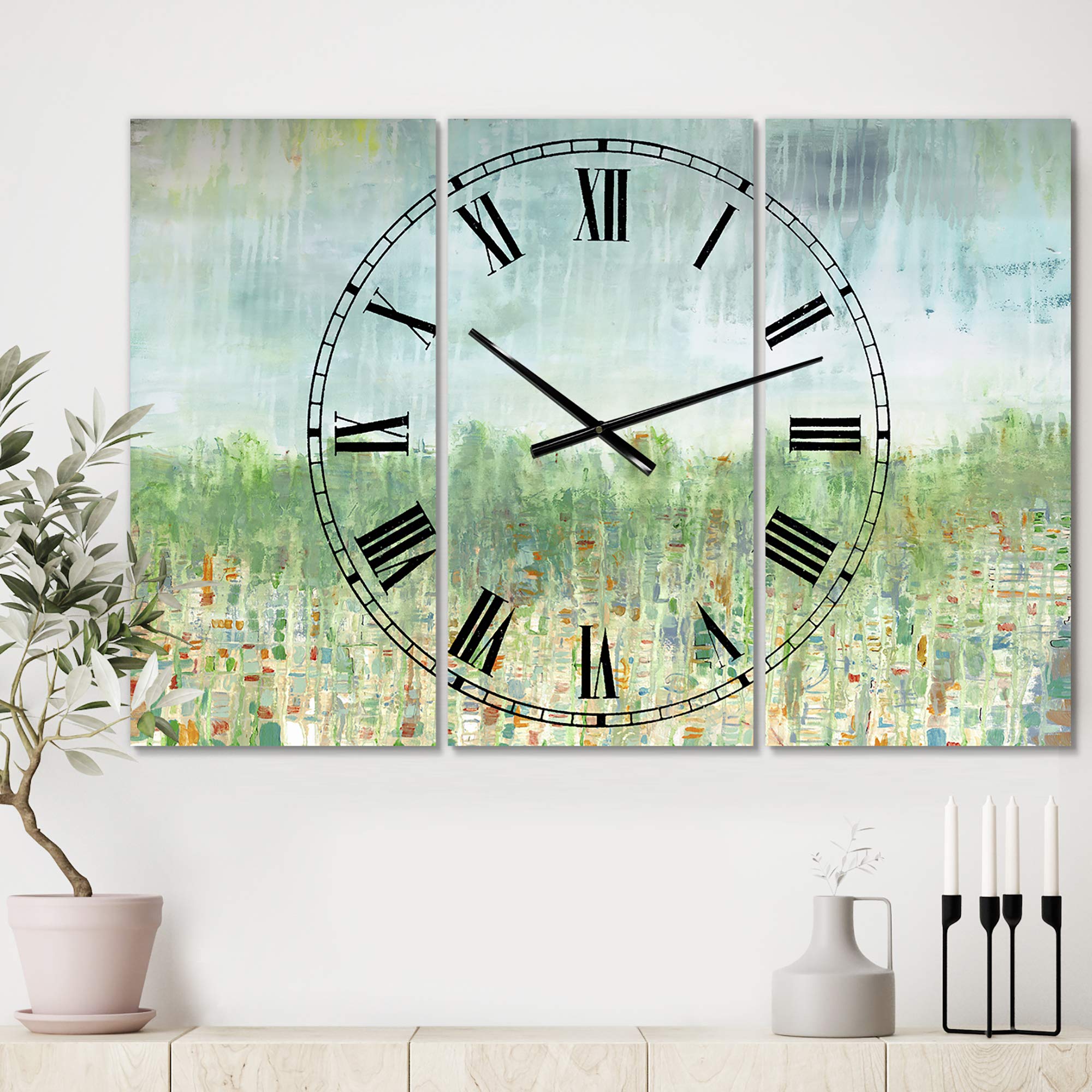 DesignQ Modern Wall Clock 'Hints of Autumn' - 12 Inch Round Green Wall Clock for Home & Office Decor - Perfect for Living Room, Bedroom, Kitchen and Workspace