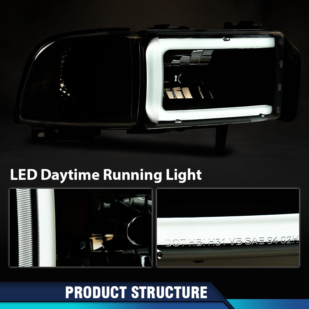PIT66 LED Headlight Strip Kit for Dodge Ram 1500 1994-2001 & Ram 2500/3500 1994-2002 - Clear Lens, Black Housing, Clear Reflector (Excludes Sport & Ram Van Models) - Upgrade Your Truck Lighting for Night Driving & Off-Road Adventures