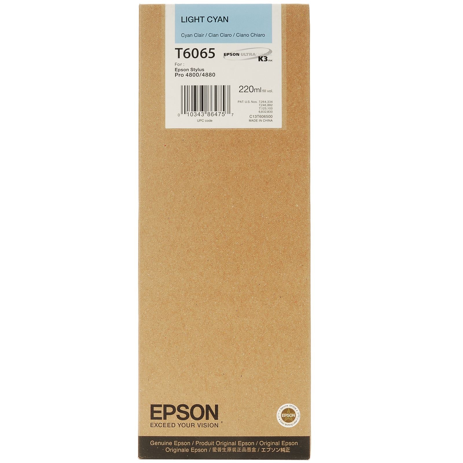 Epson T606500 4880/4800 Ultrachrome HDR Ink Cartridge - Light Cyan 220ml for Professional Photo Printing & Graphic Design