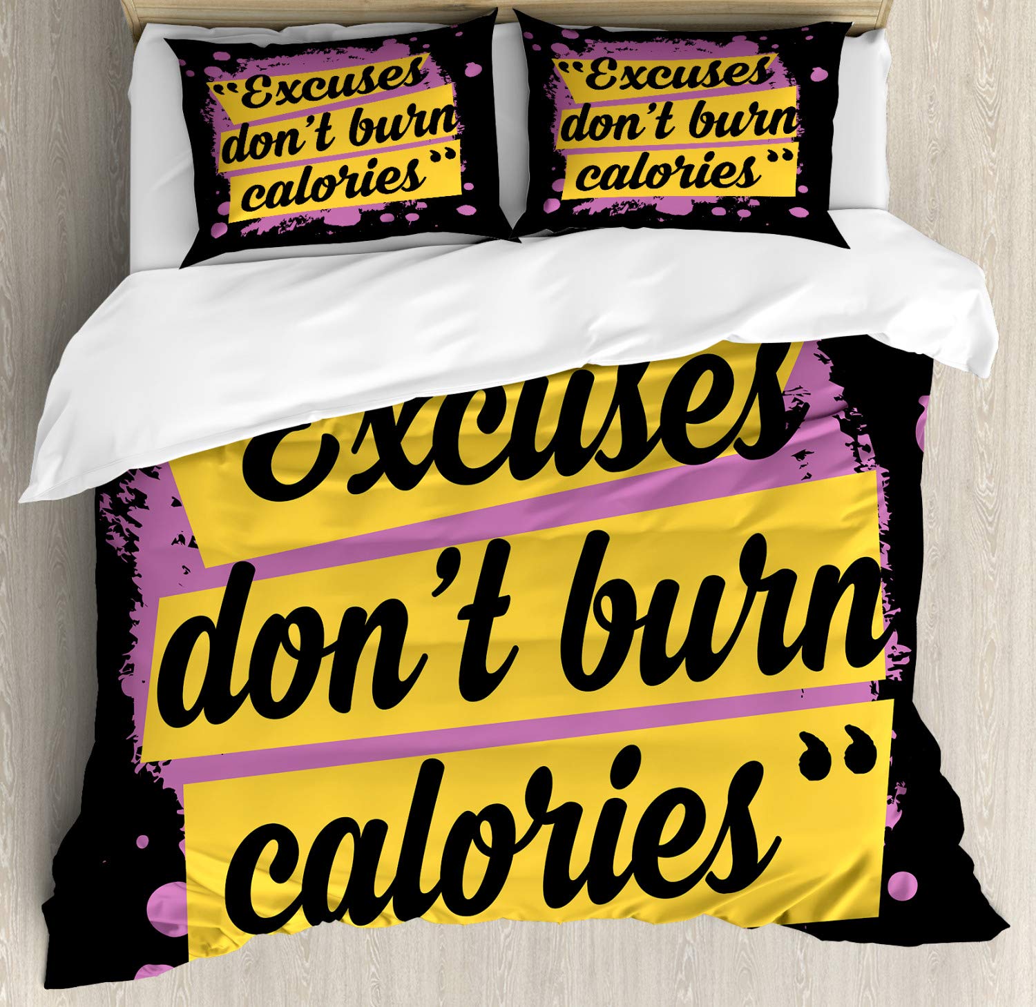 Ambesonne Fitness Duvet Cover Set 3-Piece - Motivational Workout Quote 