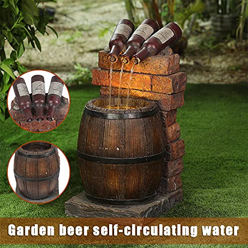 Outdoor Resin Fountain Sculptures - Rustic Wine Barrel & Bottle Water Features for Garden, Yard & Patio Decor | Durable Weatherproof Outdoor Decor