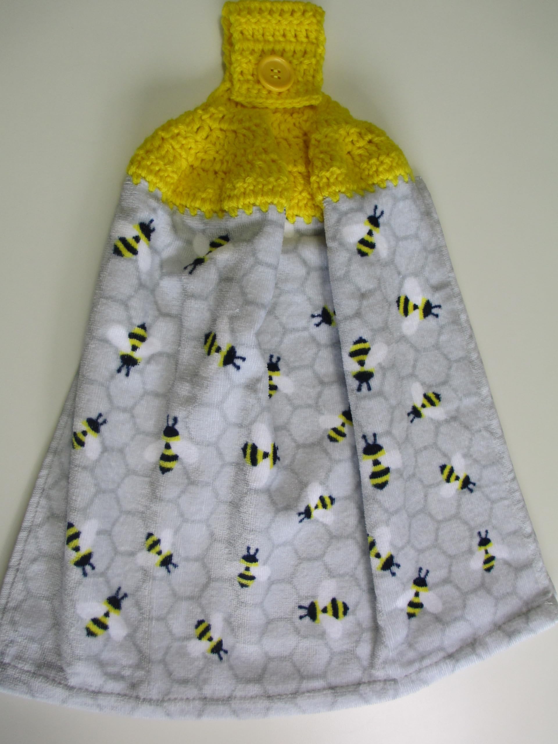 Handmade Crocheted Honey Bees Kitchen Towel - Bright Yellow Cotton Yarn - Perfect for Farmhouse Decor, Dish Drying & Cozy Country Kitchen