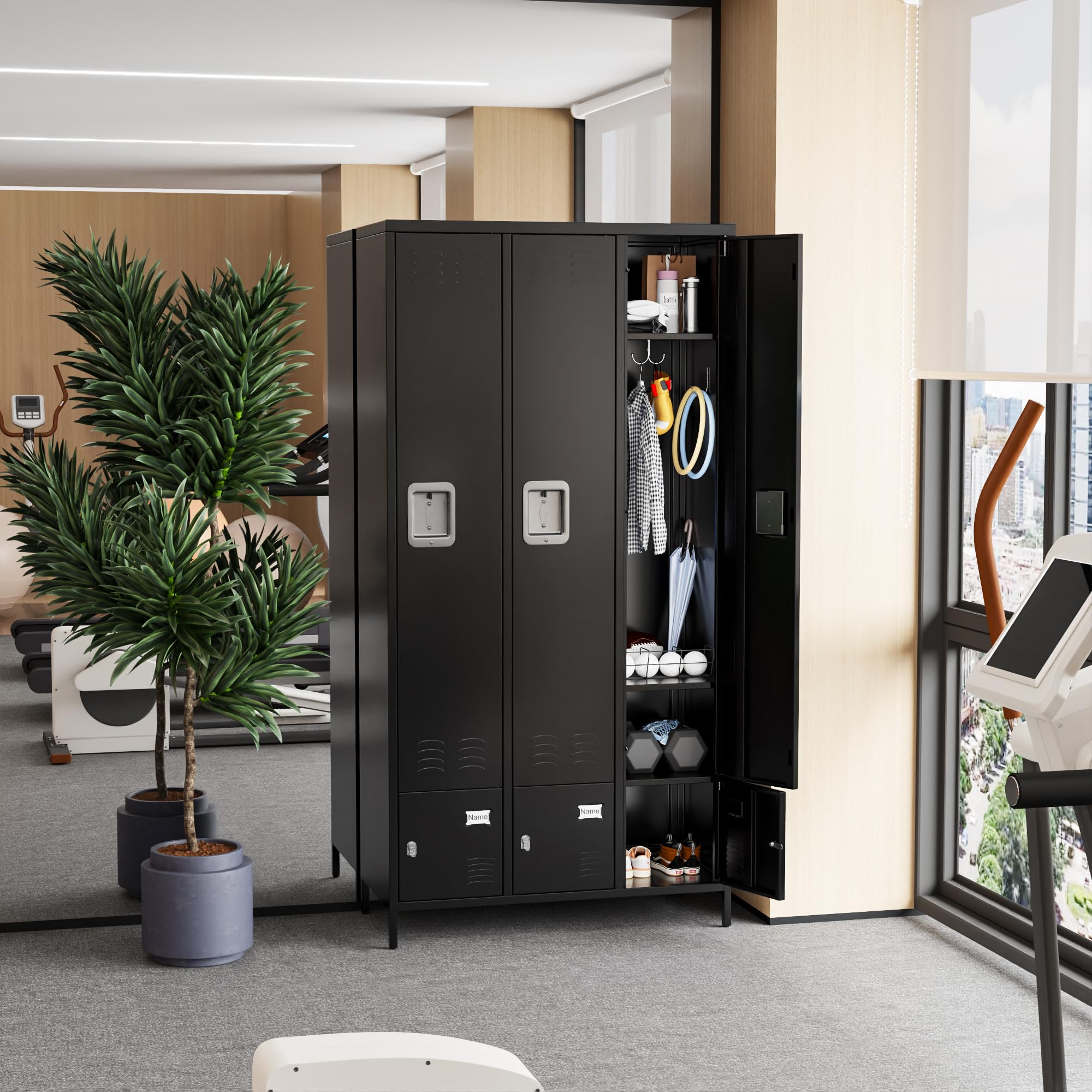 Aobabo 6-Door Metal Storage Locker Cabinet with Combination Lock - 72 Inch Tall Black Office Locker for Employee Storage, Home Office, Gym & School Use - Easy Assembly Required - Perfect for Workplace Organization, Sports Equipment Storage & School Changing Rooms