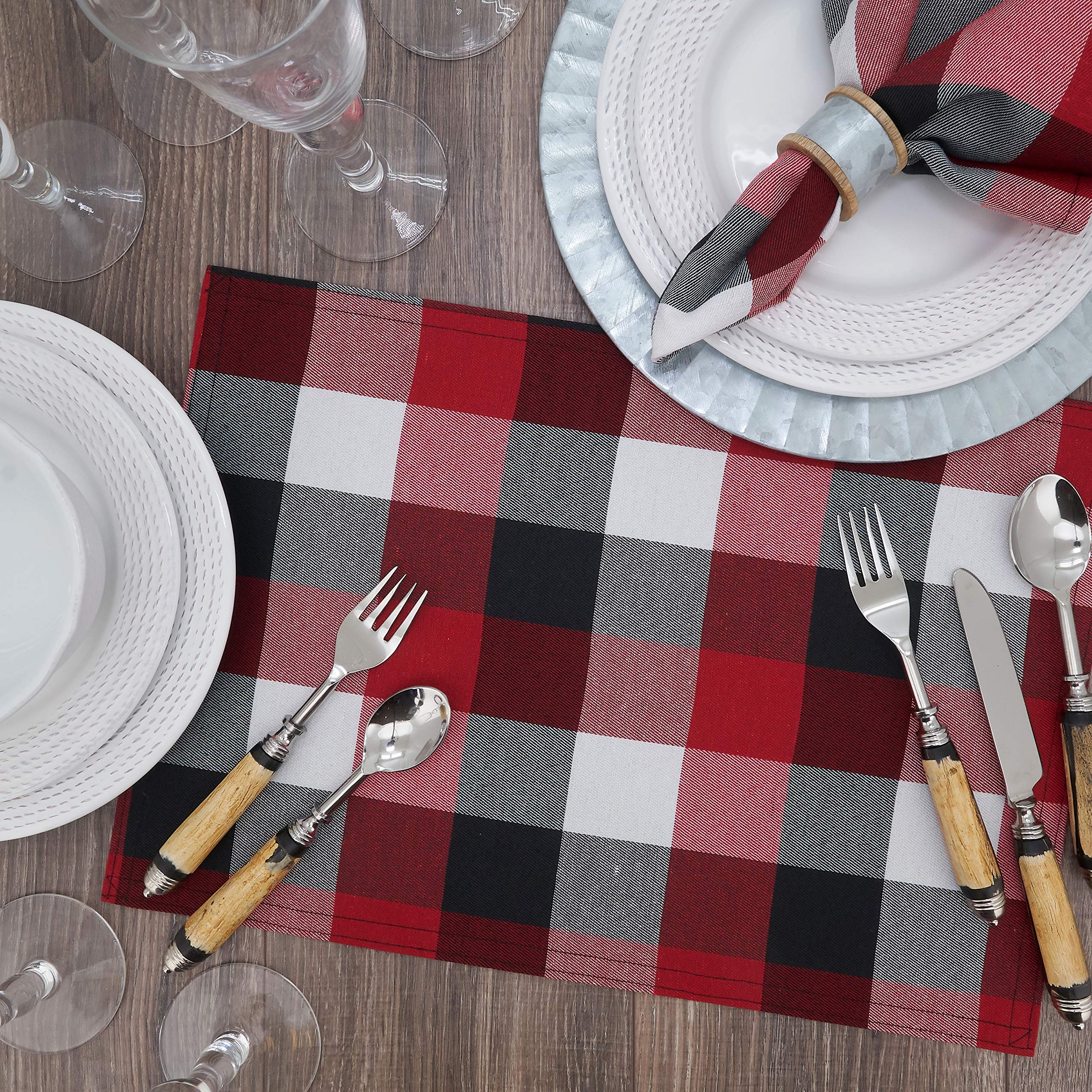 Plaid Pattern Placemats Set of 4 - Waterproof & Reversible Table Mats for Dining, Kitchen, Picnic, Party Decor