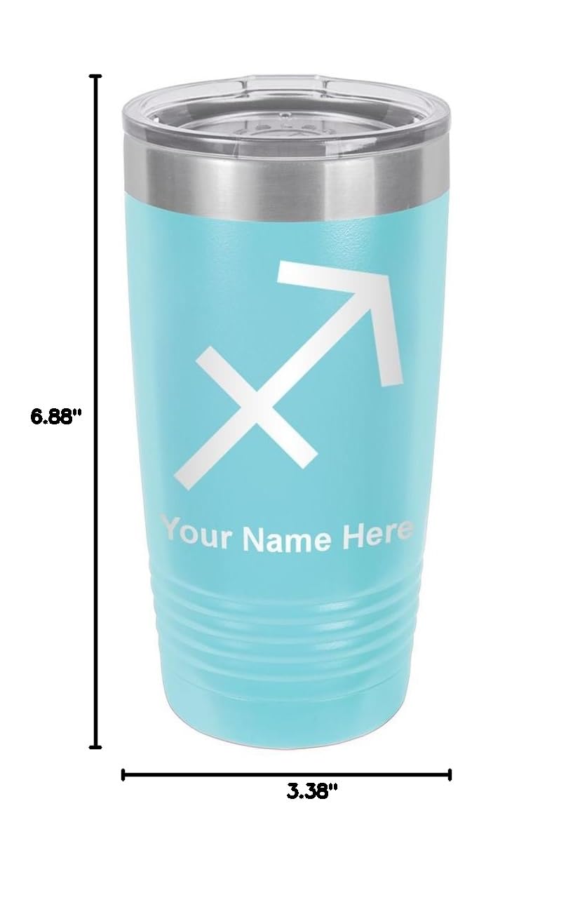 LaserGram 20oz Vacuum Insulated Stainless Steel Tumbler Mug - Custom Zodiac Sign Sagittarius Engraved, Leakproof Travel Coffee Cup with Lid & Straw, Perfect for Office, Gym & Outdoor Activities (Light Blue)